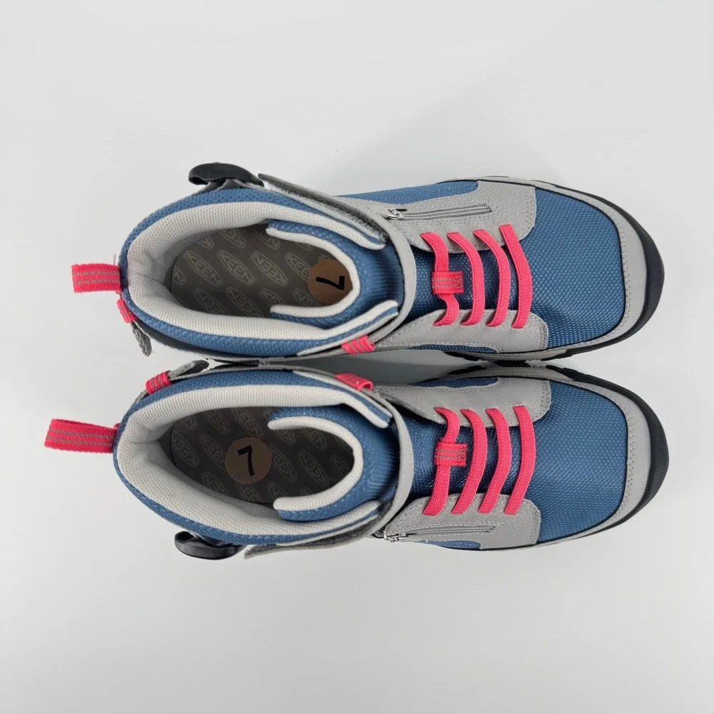 KEEN Kids Redwood Mid Waterproof Hiking Boots Steel‎ Grey Blue 1029518 Size 7Y